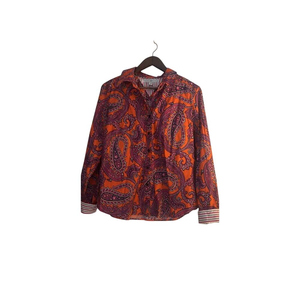 Tommy Hilfiger Women’s Button Down Blouse Paisley Print Size XL
